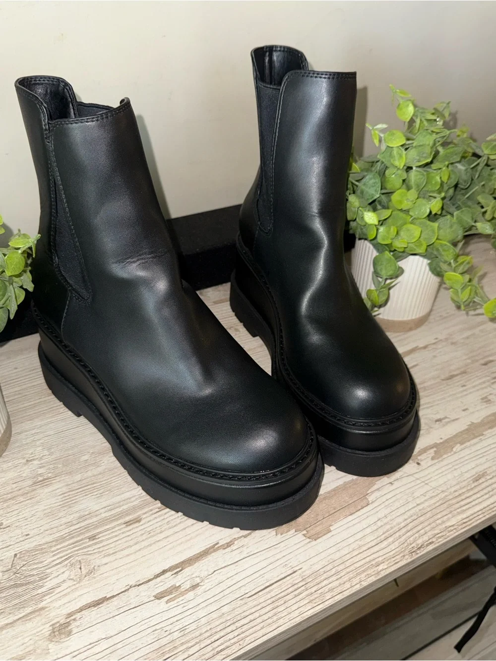 Jessica Simpson Black Leather Platform Chelsea Booties